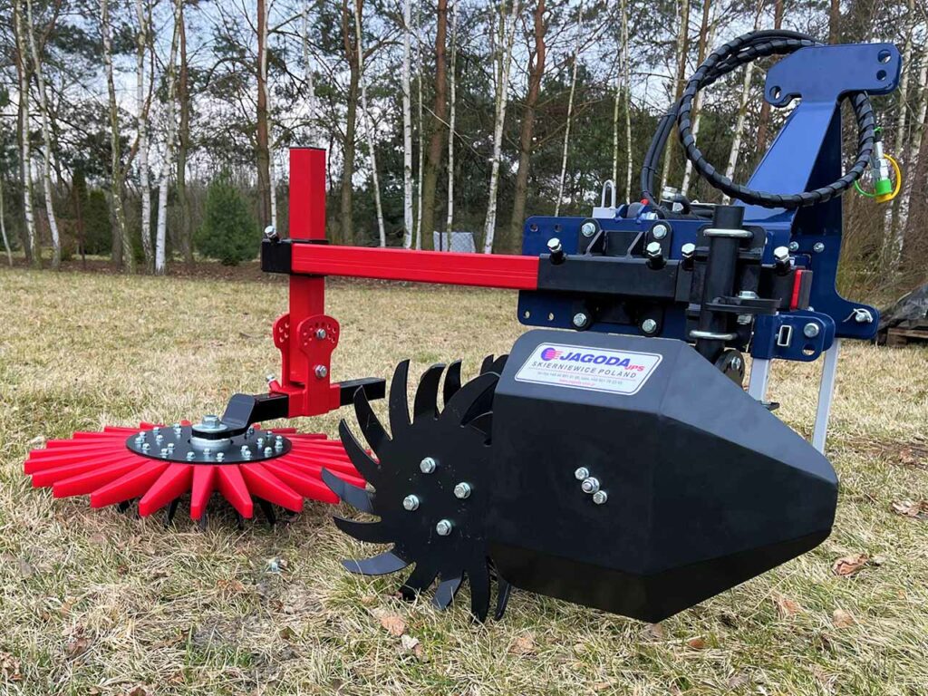 Detalle de la intercepas Klaudia con disco protector y estrella rotativa roja